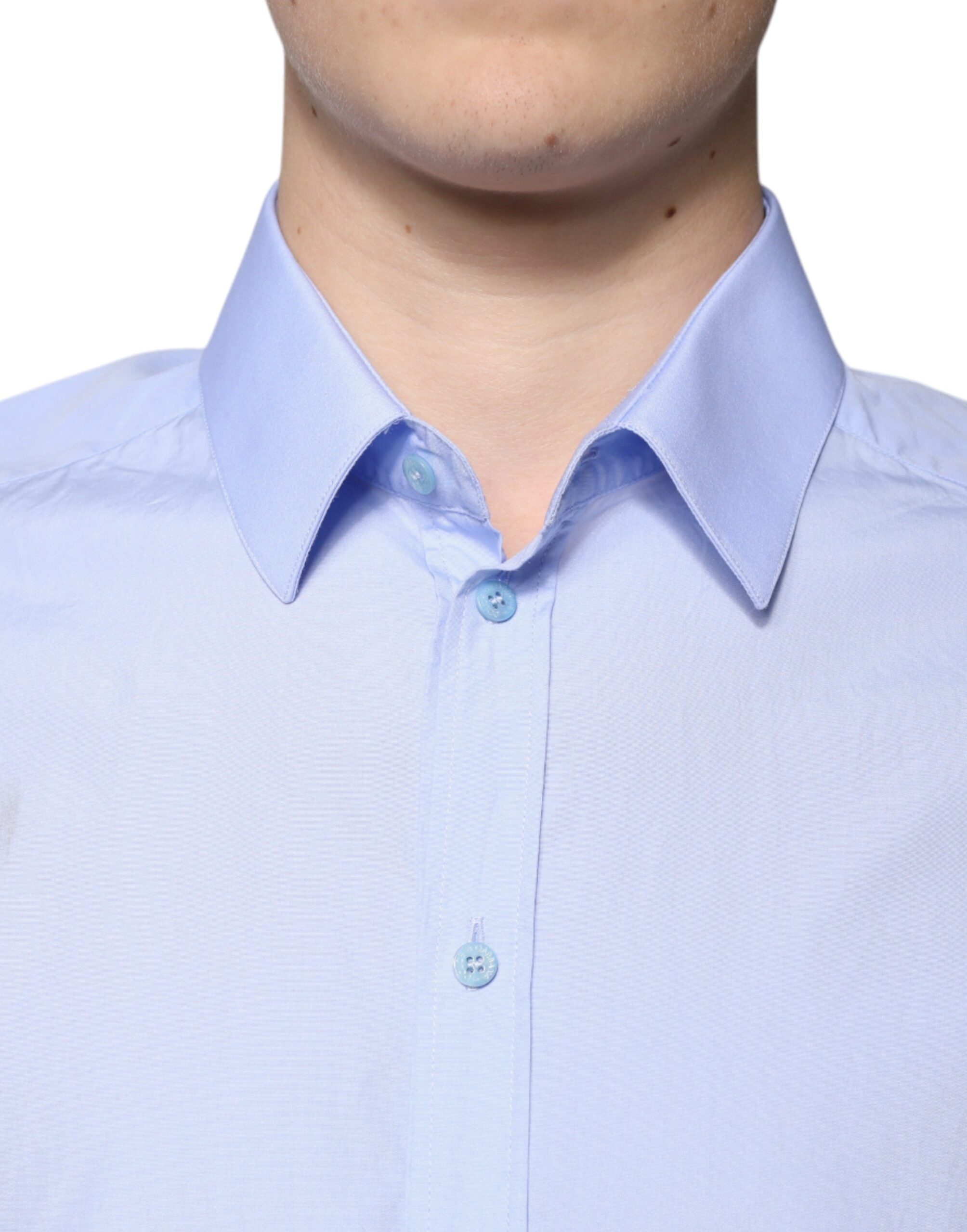 Dolce & Gabbana Light Blue Slim Fit GOLD Men's Cotton Shirt